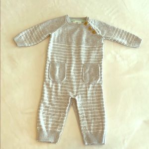 Gray and white long sweater romper.